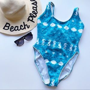 Vintage Turquoise Seahorse Xhilaration One Piece 90s Swim Bikini Beach